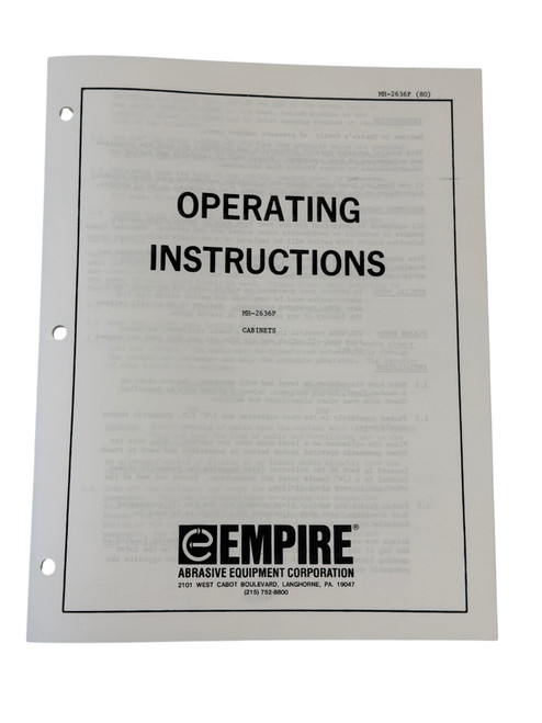 Empire MH-2636P Blasting Cabinet Operating Instructions