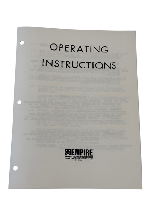 Empire MH-3040S and MH-3648S Blasting Cabinet Manual