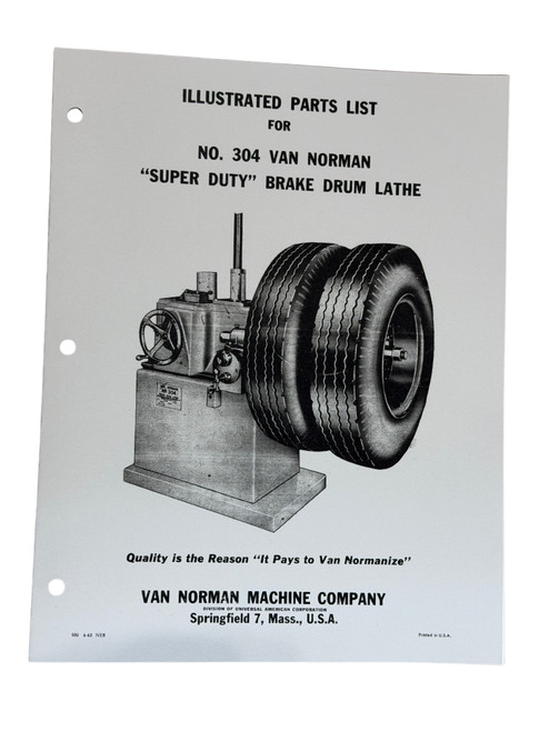 Van Norman Model 304 Brake Lathe Illustrated Parts Manual
