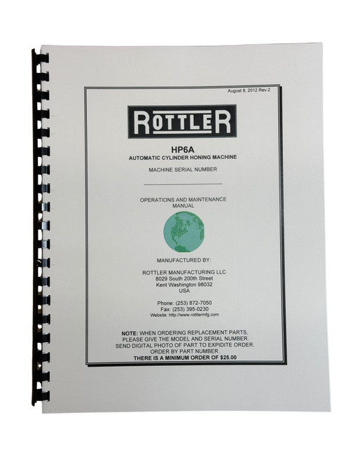Rottler Model HP6A Cylinder Hone Operators and Maintenance Manual