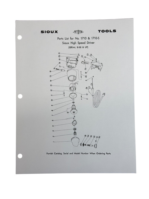 Sioux 1710 & 1710S Driver Break Down & Parts List SNB100 & UP
