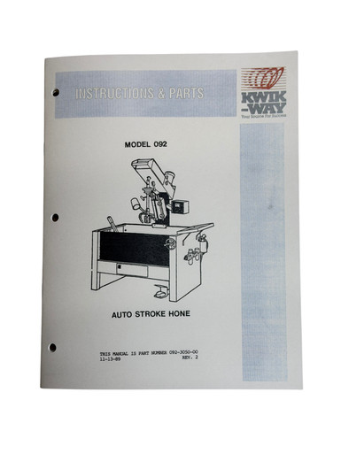 Kwik Way Model 092 Power Stoke Cylinder Hone Manual
