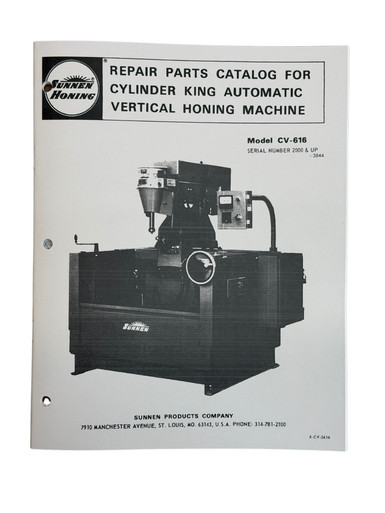 Sunnen Model CV-616 Cylinder Hone Parts Manual - XCV2616