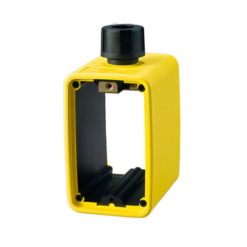 KH Industries Portable Standard Depth Outlet Box - Yellow, Dead End, w/ (1) Duplex (1) Blank, 1/2" Strain Relief
