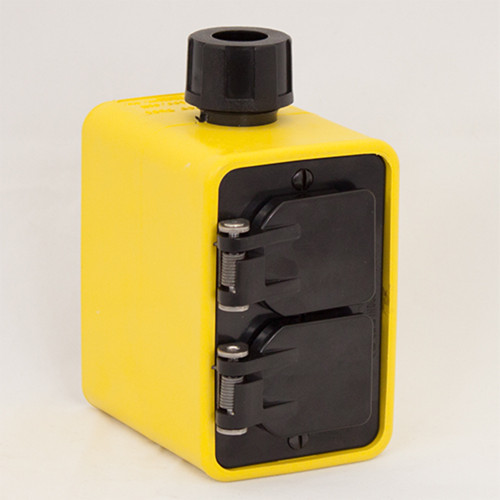 KH Industries Portable Standard Depth Outlet Box - Yellow w/1/2", (2) 20A Duplex Receptacle w/ WR Covers