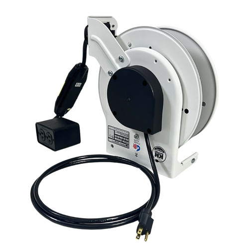 KH Industries Retractable Cord Reel, 15 Amp, 35', 12/3 Black SJOW Cable, GFCI, Duplex/Duplex OB