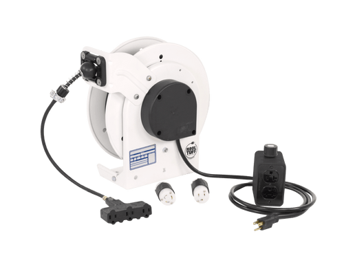 KH Industries Retractable Cord Reel, 10 Amp, Black 15 A Duplex/Duplex Outlet Box, 50' 16/3 SOOW