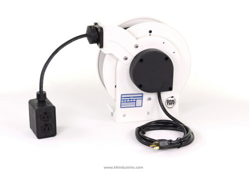 KH Industries Retractable Cord Reel, 20 Amp, Black Duplex/Duplex Outlet Box, 50' 12/3 SJOW