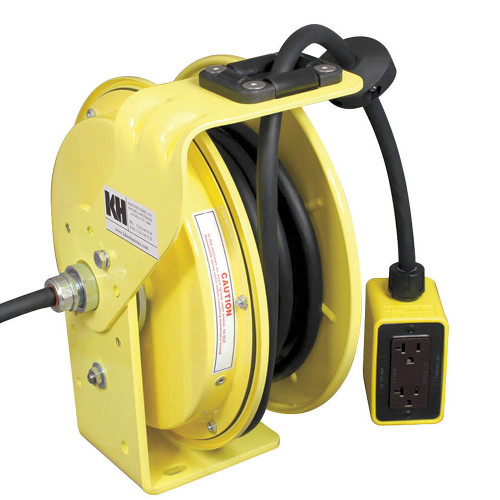 KH Industries Retractable Cord Reel, 20 Amp, Yellow Duplex/Duplex Outlet Box, 25' 12/3 SJOW