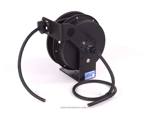 KH Industries Retractable Cord Reel, 20 Amp, Black Finish, 30' 10/4 SOOW, Blunt Cut