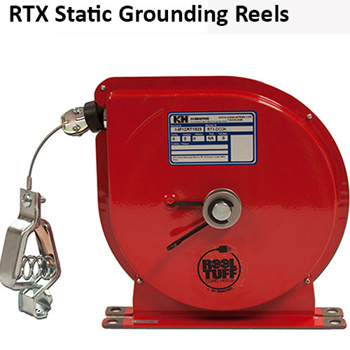 KH Industries Retractable Static Discharge Grounding Reel, 25', Uncoated Wire Rope