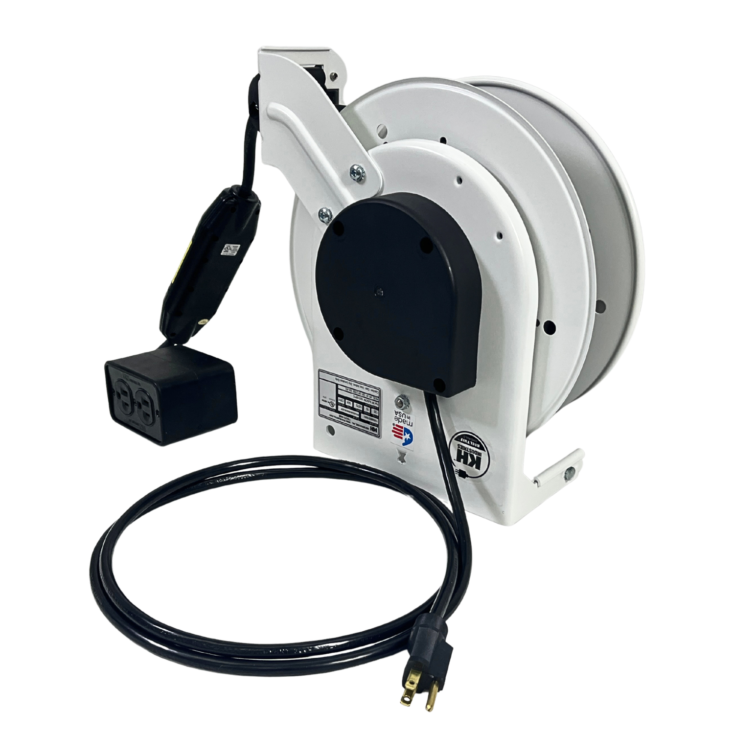 Retractable Cord Reel, 15 Amp, 35', 12/3 Black SJOW Cable, GFCI