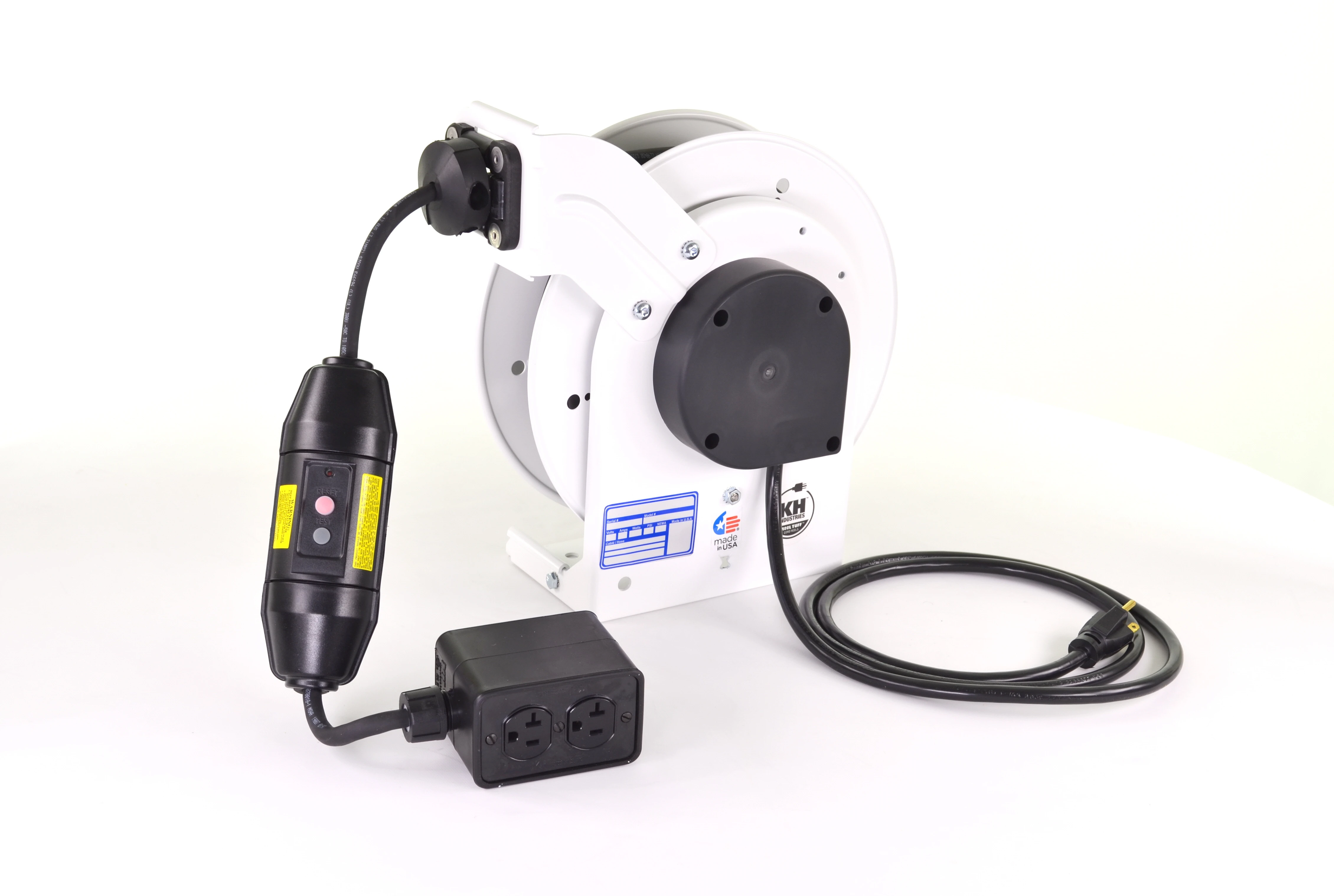 Retractable Cord Reel, 20 Amp, GFCI w/ Black Duplex/Duplex Outlet