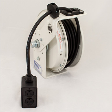 Retractable Cord Reel, 20 Amp, White Reel, Black Quad Outlet Box
