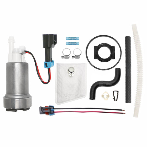 Genuine Walbro/TI Automotive F90000267 450LPH E85 Compatible Intank Fuel Pump + QFS Install Kit & Flex Hose for Ford Mustang Cobra 5.0L 1993-1995