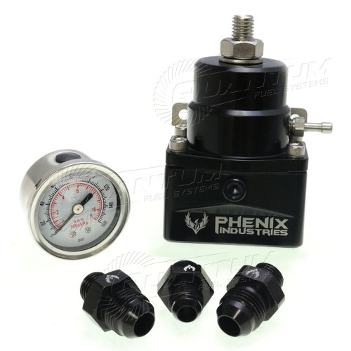 Phenix Industries Adjustable Carb Fuel Pressure Regulator w/ Gauge (Choose Fittings), F70206-3