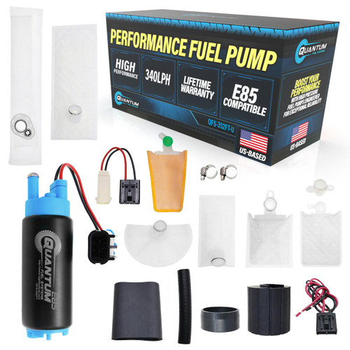 QFS 340LPH Fuel Pump w/ Installation Kit - E85-Compatible Automotive Performance, QFS-352FT-U High Flow Fuel 