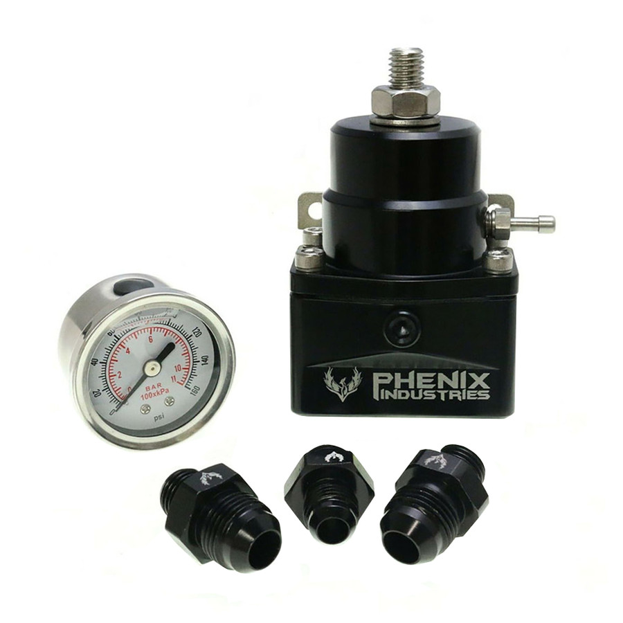 Phenix Industries Adjustable EFI Fuel Pressure Regulator w/ Gauge and Fitting Options, F50106-3