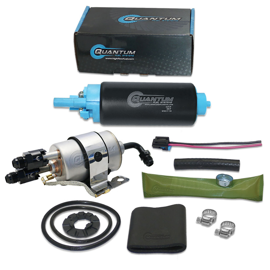 QFS TBI to LSX Swap Fuel Pump 58PSI (LM7 LR4 LQ4 LQ9 L33) w/ Fuel Pressure Regulator/Filter + -6AN/-8AN Fittings Curved Outlet, EP381 Direct Fit 82-95 GM