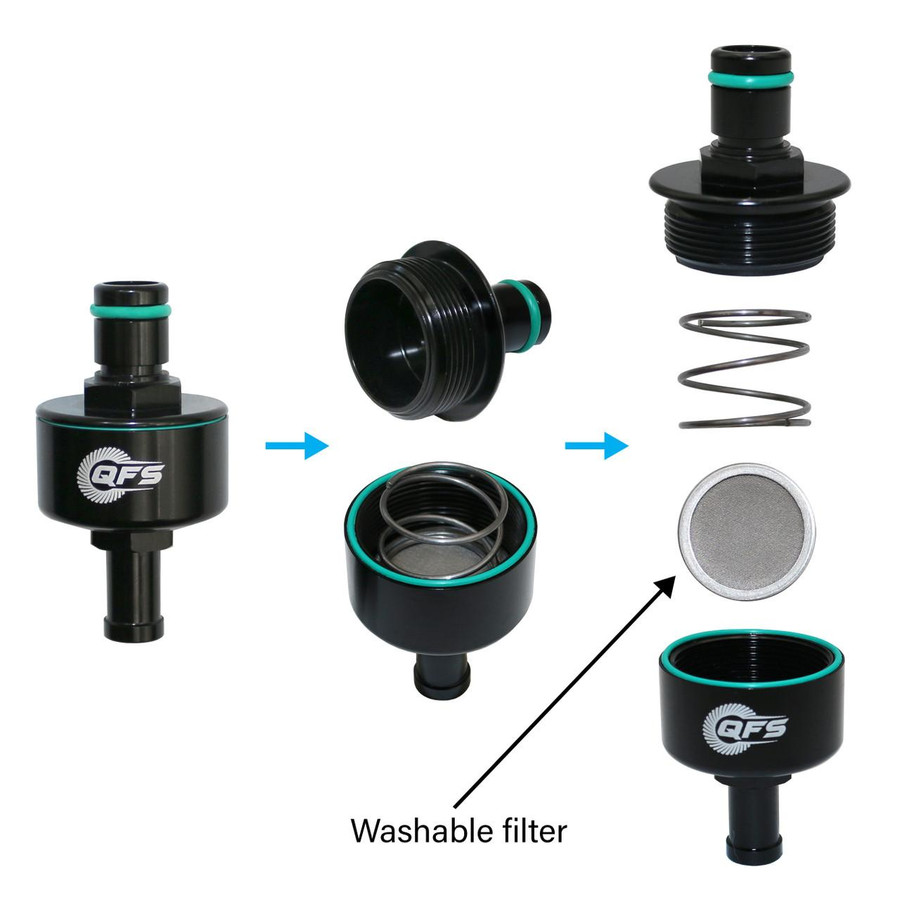 QFS In Line Fuel Filter Replacement and Tank Connector, Reusable Performance Filter, QFS-F101-TC QFS 
