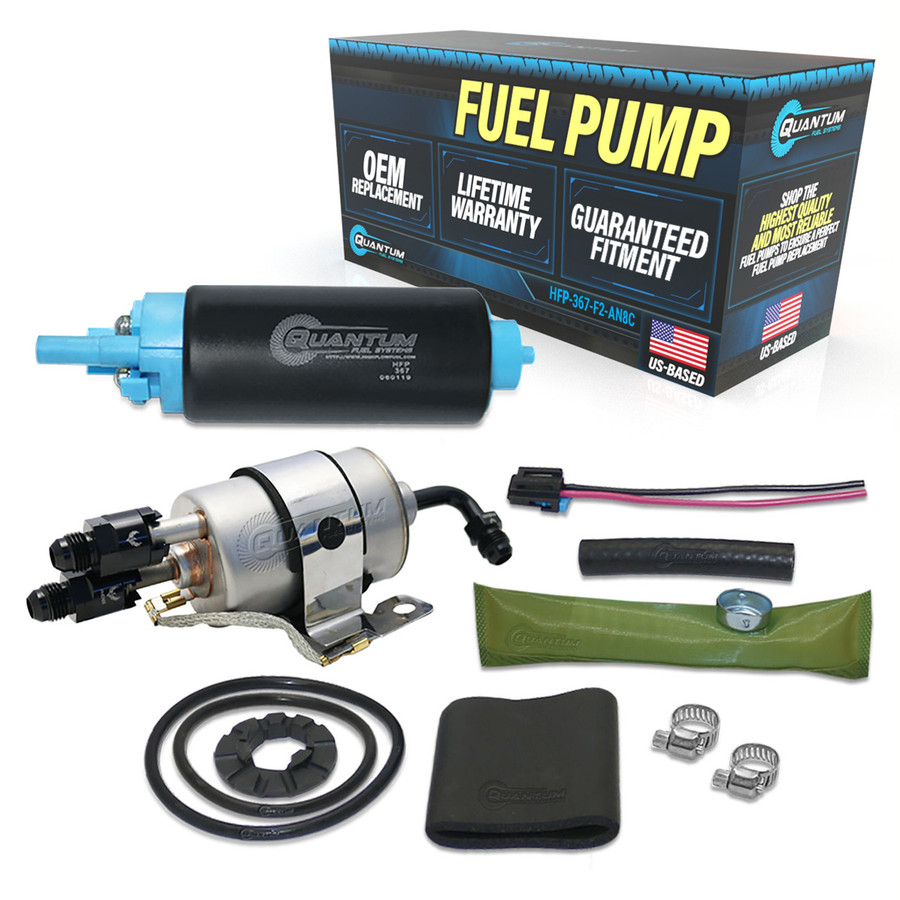 QFS TBI to LSX Swap Fuel Pump 58PSI (LM7 LR4 LQ4 LQ9 L33) w/ Fuel Pressure Regulator/Filter + -8AN Fittings Curved Outlet, EP381 Direct Fit 82-95 GM HFP-367-F2-AN8C QFS