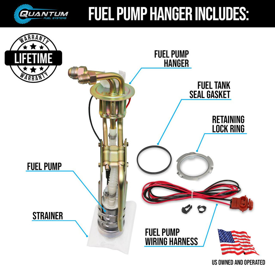 QFS 525LPH Walbro Fuel Pump w/ Fuel Pump Hanger for 1979-1993 Ford Fox Body Mustang (Choose AN Fittings) - Automotive Performance, HFP-AN285 | QFS 