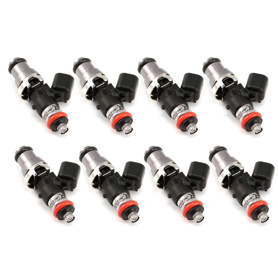 Injector Dynamics ID1050-XDS, for Commodore VZ / LS2 application. 14mm (grey) adaptor top, set of 8. Orange lower o-ring. 