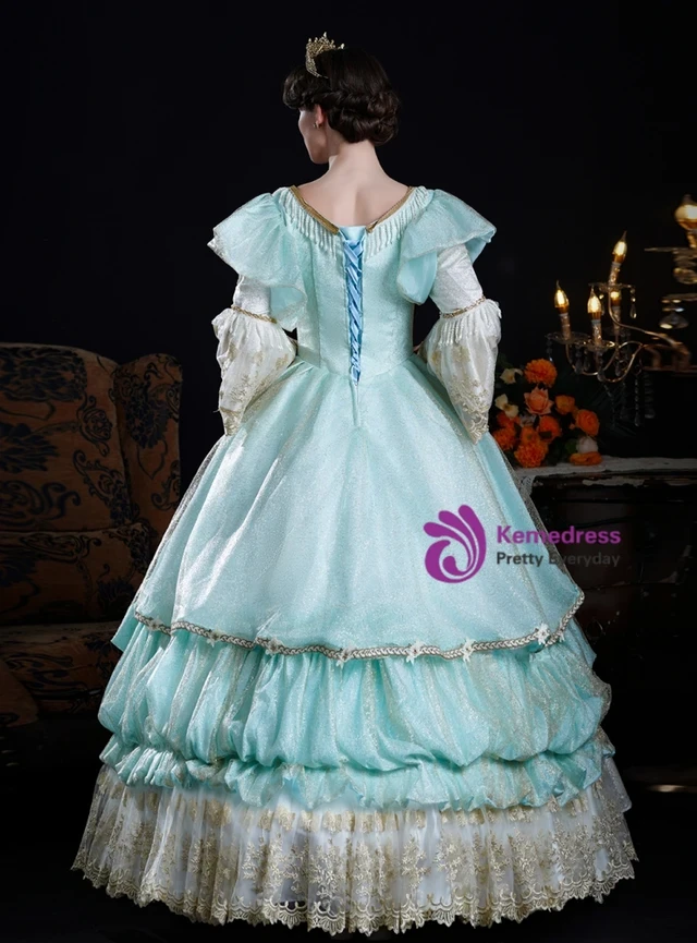 Blue Baroque Vintage Dress – Detail View Blue Baroque vintage dress, second product view showing the design as pictured