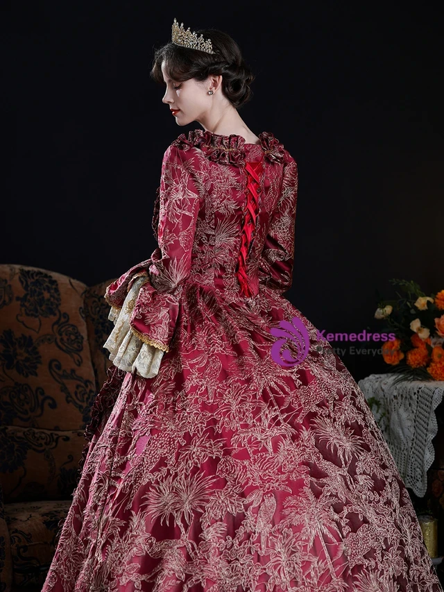 Second view of the burgundy long-sleeve lace vintage dress, showing the pictured design