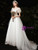 White Tulle Appliques Square Puff Sleeve Wedding Dress