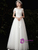 White Tulle Appliques Pearls Wedding Dress