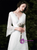 White Lave V-neck Long Sleeve Open Back Wedding Dress