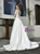 White Satin Half Sleeve Appliques Wedding Dress