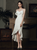 Hi Lo White Satin Spaghetti Straps Wedding Dress