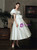 White Satin Square Puff Sleeve Wedding Dress With Bow