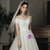 White Tulle Satin Off the Shoulder Wedding Dress