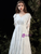 White Lace V-neck Long Sleeve Button Wedding Dress