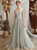 Gray Tulle V-neck Backless Sleeveless Appliques Wedding Dress