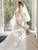 Trendy White Sarin Off Shoulder Button Wedding Dress