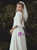 Satin V-neck Pleats Puff Sleeve Backless Wedding Dress