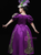 Purple Satin Puff Sleeve Appliques Antonietta Rococo Dress