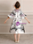 Purple Satin Print Short Sleeve Antonietta Baroque Dress