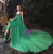 Green Satin Embroidery Spaghetti Straps Prom Dress With Split