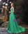 Green Satin Embroidery Spaghetti Straps Prom Dress With Split