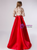 Red Satin High Neck Short Sleeve Tassel Sequins Prom Dress