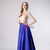 Royal Blue Satin Highn Neck Short Sleeve Beading Prom Dress