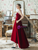 Velvet Spagehtti Straps Button Hi Lo Burgundy Prom Dress