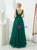 Deep Green Tulle Beading V-neck Prom Dress