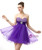 Dark Purple Tulle Pleats Crystal Homecoming Dress