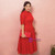 Plus Size Red Lace High Neck Short Sleeve Tea Length Prom Dress